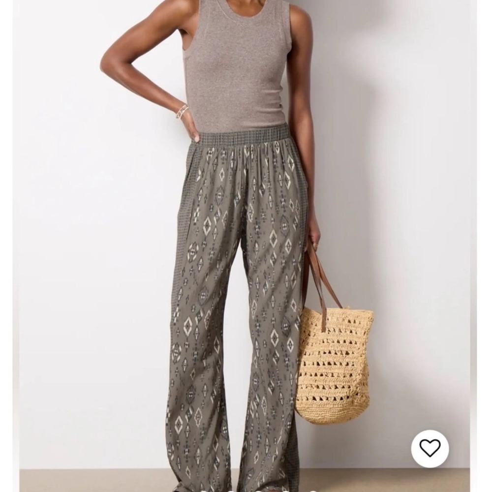 Michael Stars Jenny Pant Olive Combo Ikat Print Wide Leg Boho Trousers M NEW yy